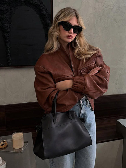 Dulcira | Women's Casual Leather Jacket With Voluminous Sleeves