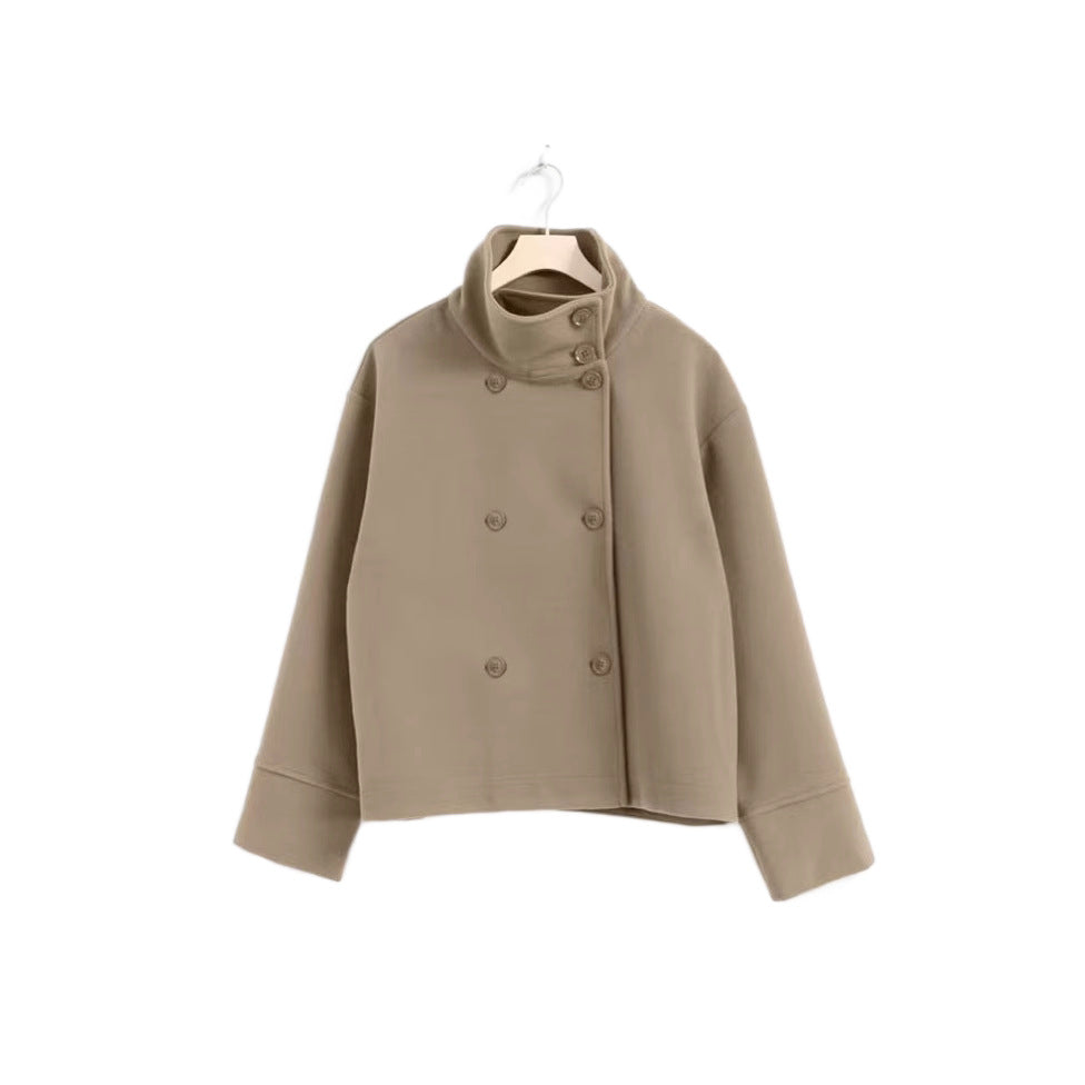 Dulcira | Women's Fashion Cropped Jacket with High Collar and Double Button Placket