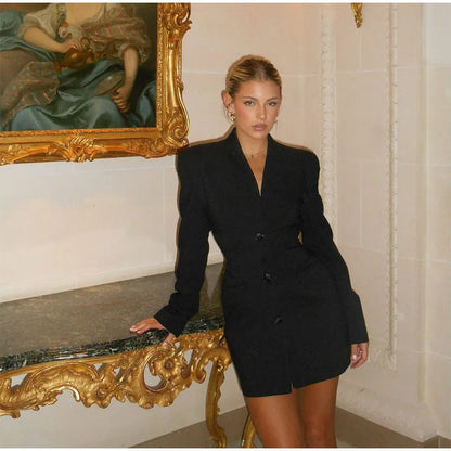 Dulcira | Women Elegant Short Dress with Button Details and Deep V-Neck