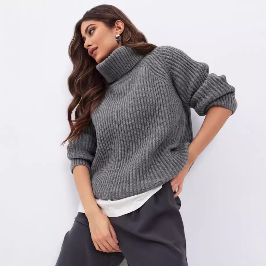 Dulcira | Women's Knitted Sweater with High Collar and Honeycomb Texture