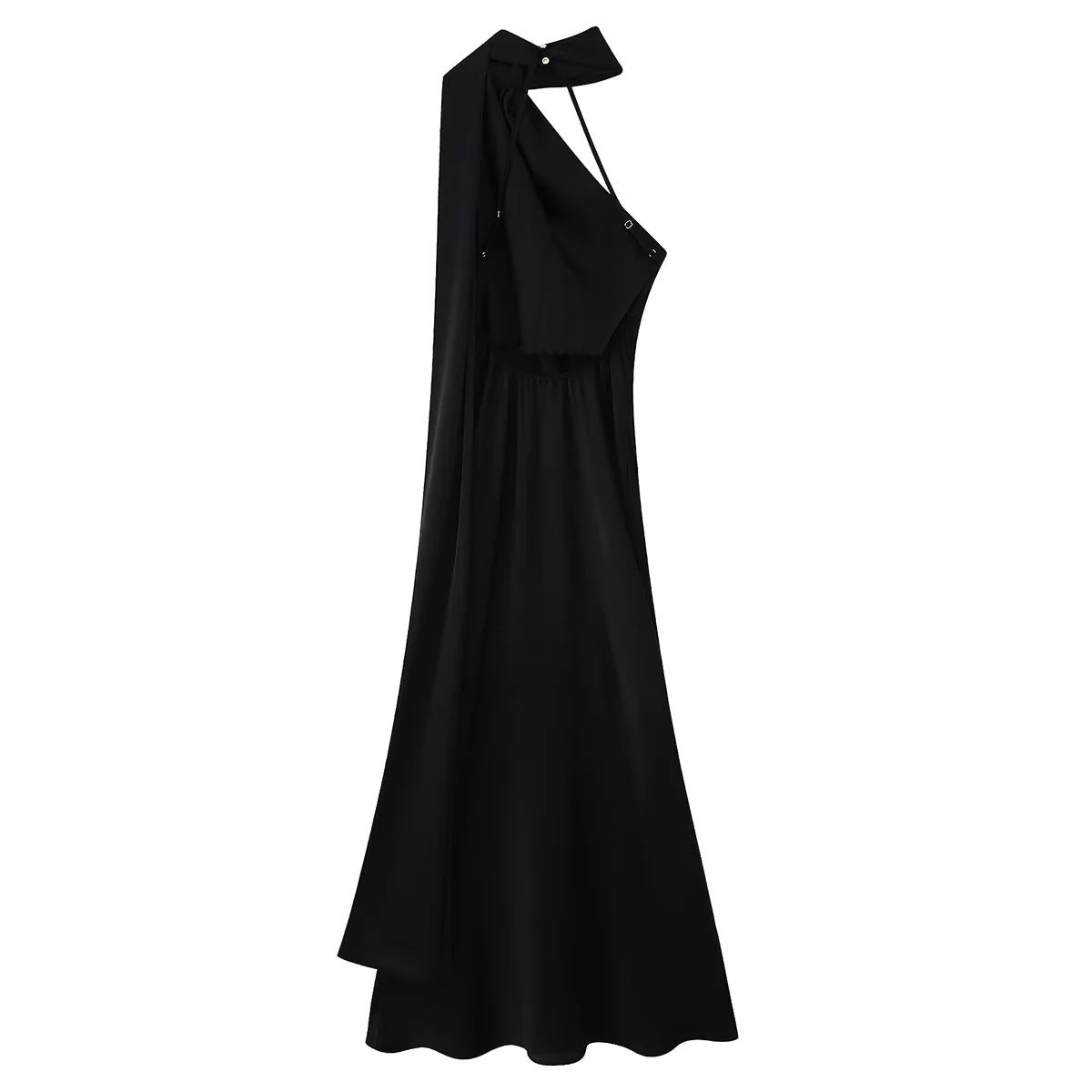 Ladies Evening Dress with Elegant Stand-Up Collar and Voluminous Cape Dulcira