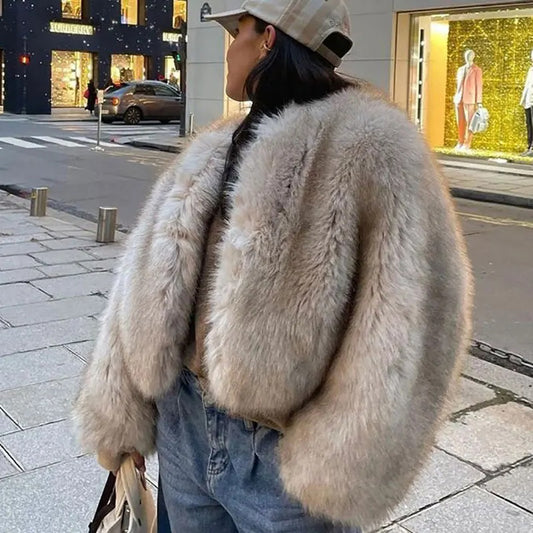 Women's elegant and stylish jacket made of faux fur