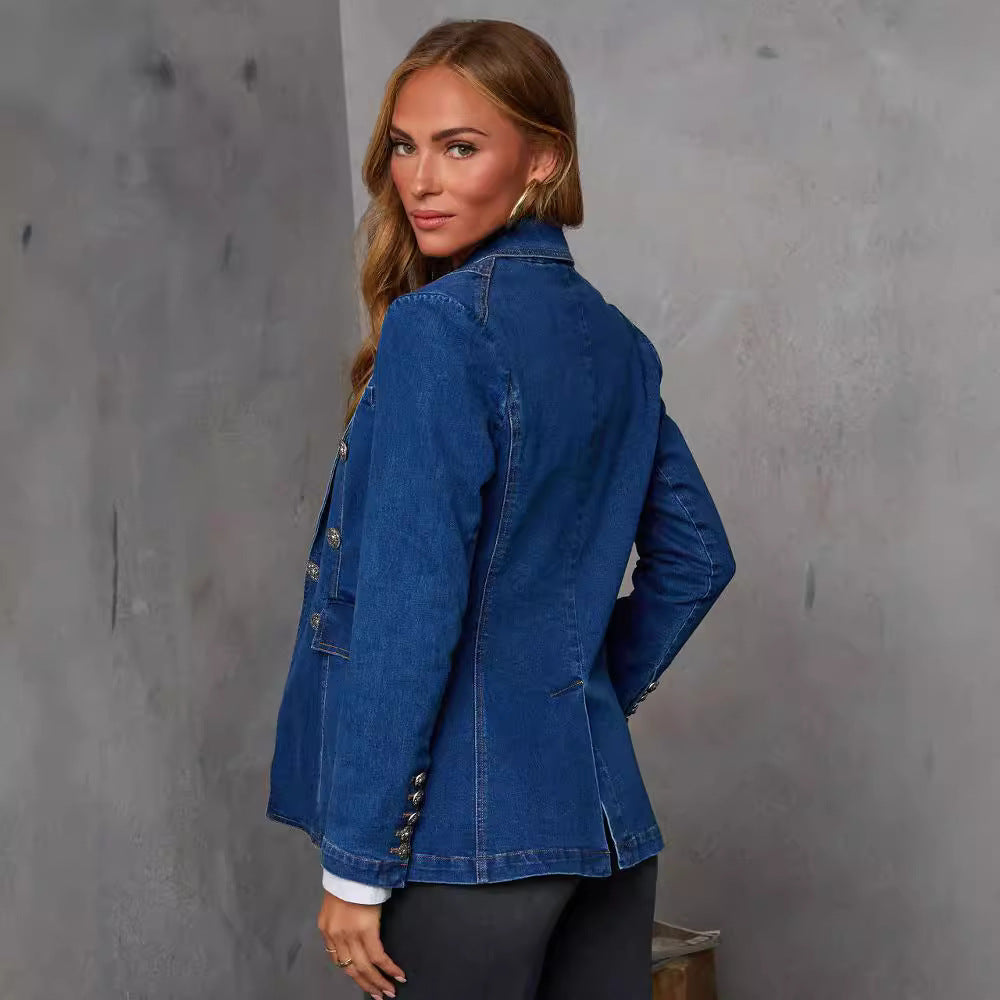 Ladies Denim Blazer In Elegant Double-Breasted Style Dulcira