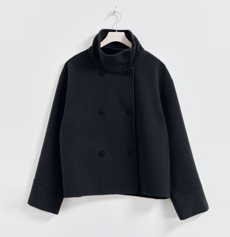 Dulcira | Women's Fashion Cropped Jacket with High Collar and Double Button Placket