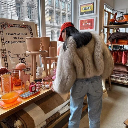 Women's elegant and stylish jacket made of faux fur