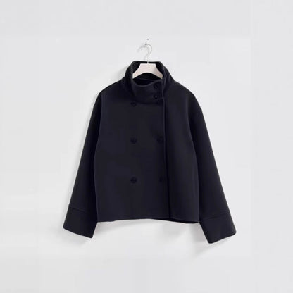 Dulcira | Women's Fashion Cropped Jacket with High Collar and Double Button Placket