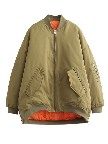 Dulcira | Women's Oversized Bomber Jacket with Technical Details and Practical Pockets