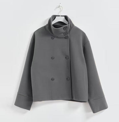 Dulcira | Women's Fashion Cropped Jacket with High Collar and Double Button Placket