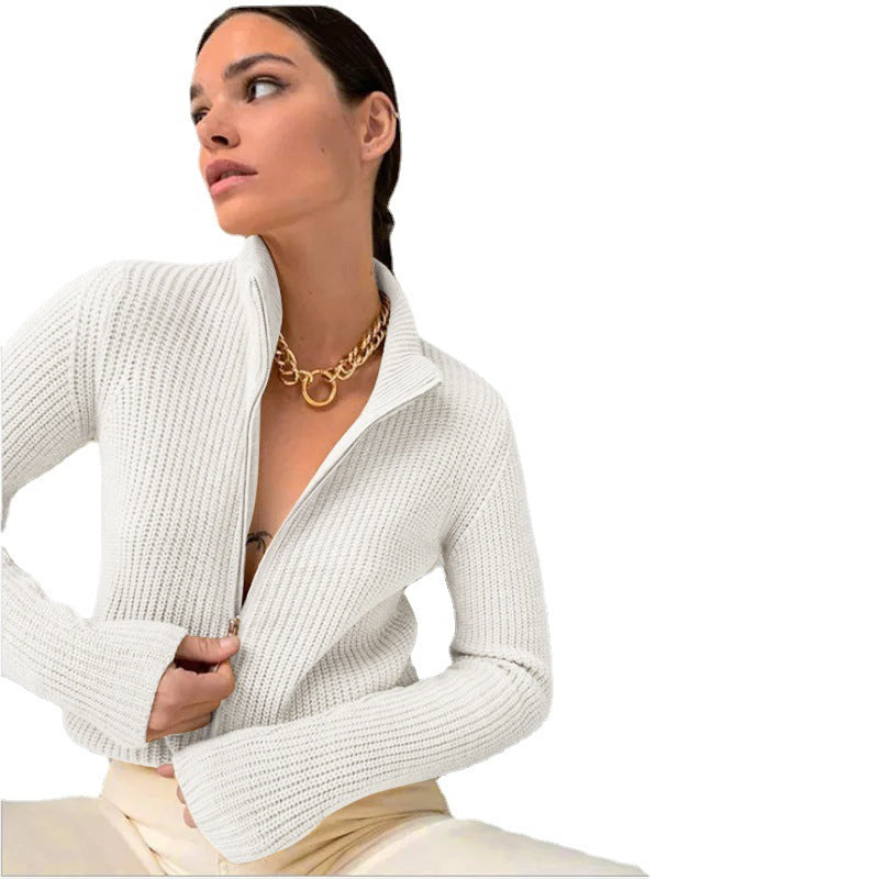 Dulcira | Women's Cardigan with High Collar and Innovative Zipper