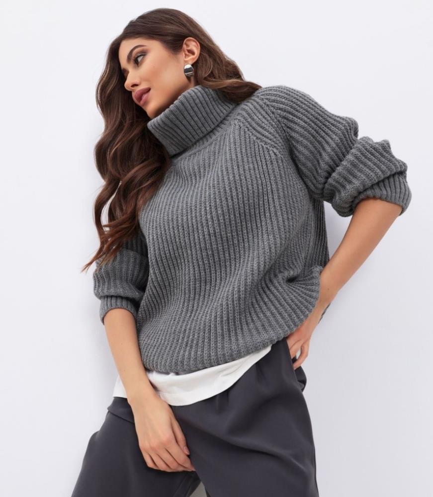 Dulcira | Women's Knitted Sweater with High Collar and Honeycomb Texture