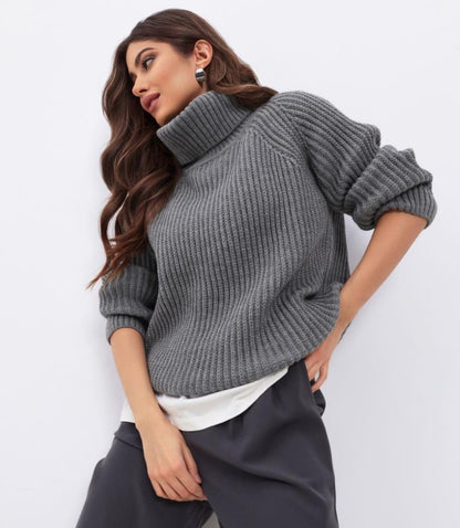 Dulcira | Women's Knitted Sweater with High Collar and Honeycomb Texture