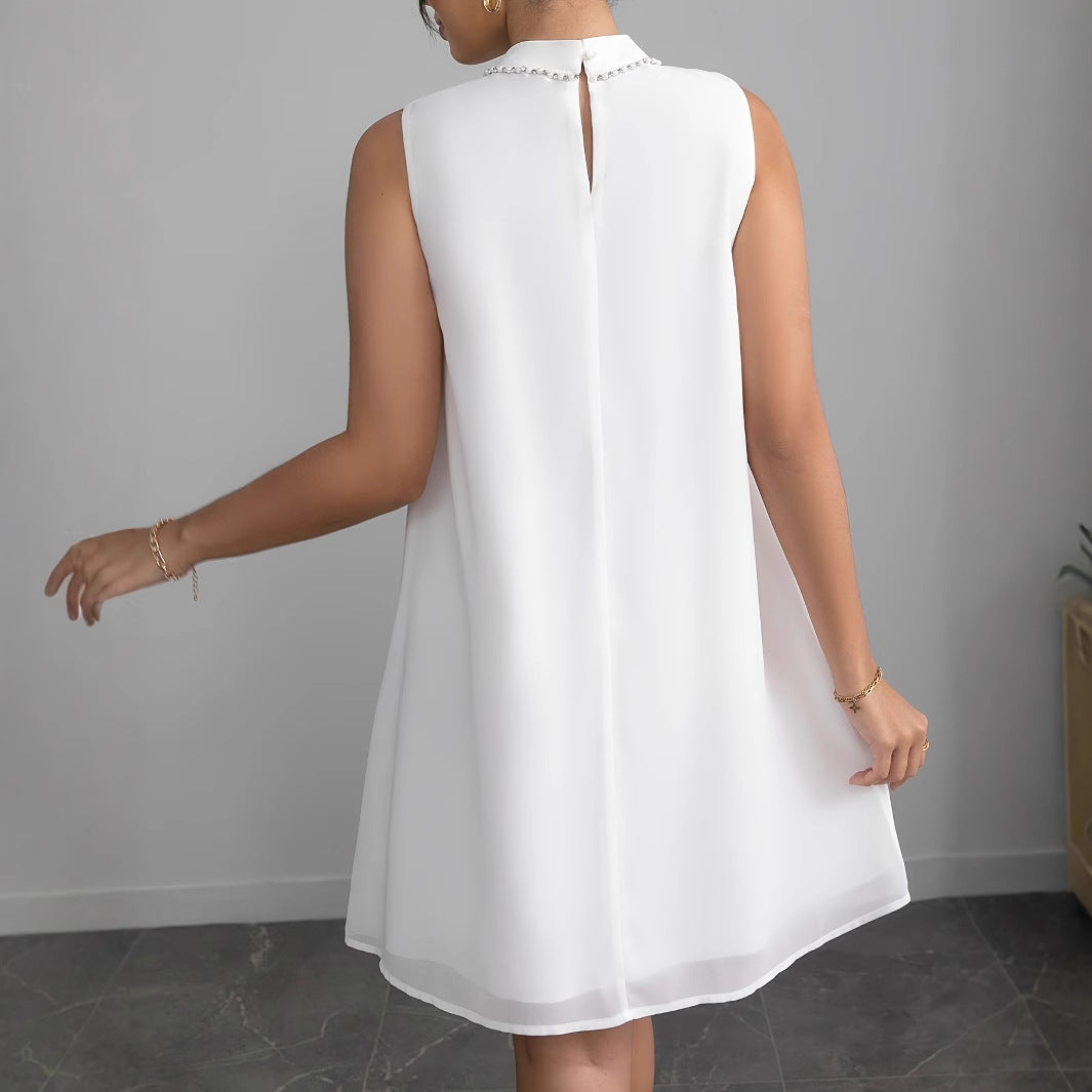 Women's Chiffon Dress with Voluminous Ruffle Details and Elegant Stand Collar Dulcira