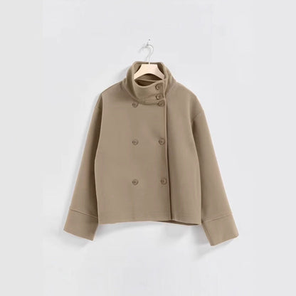 Dulcira | Women's Fashion Cropped Jacket with High Collar and Double Button Placket