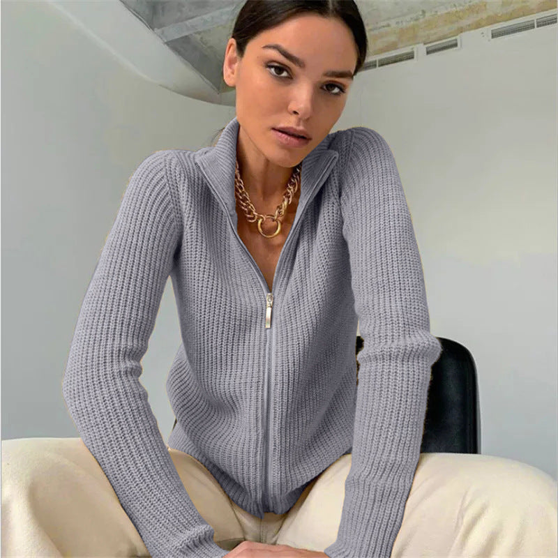 Dulcira | Women's Cardigan with High Collar and Innovative Zipper