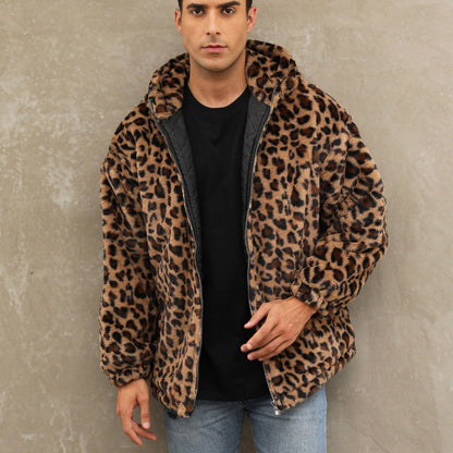 Men's Cozy Fleece Jacket In Leopard Pattern Dulcira