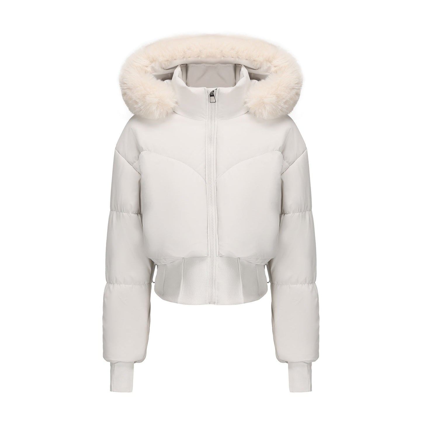 Dulcira | Women's cropped down jacket with detachable hood and faux fur trim