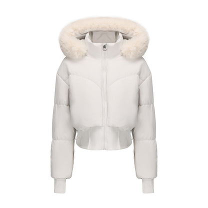 Dulcira | Women's cropped down jacket with detachable hood and faux fur trim