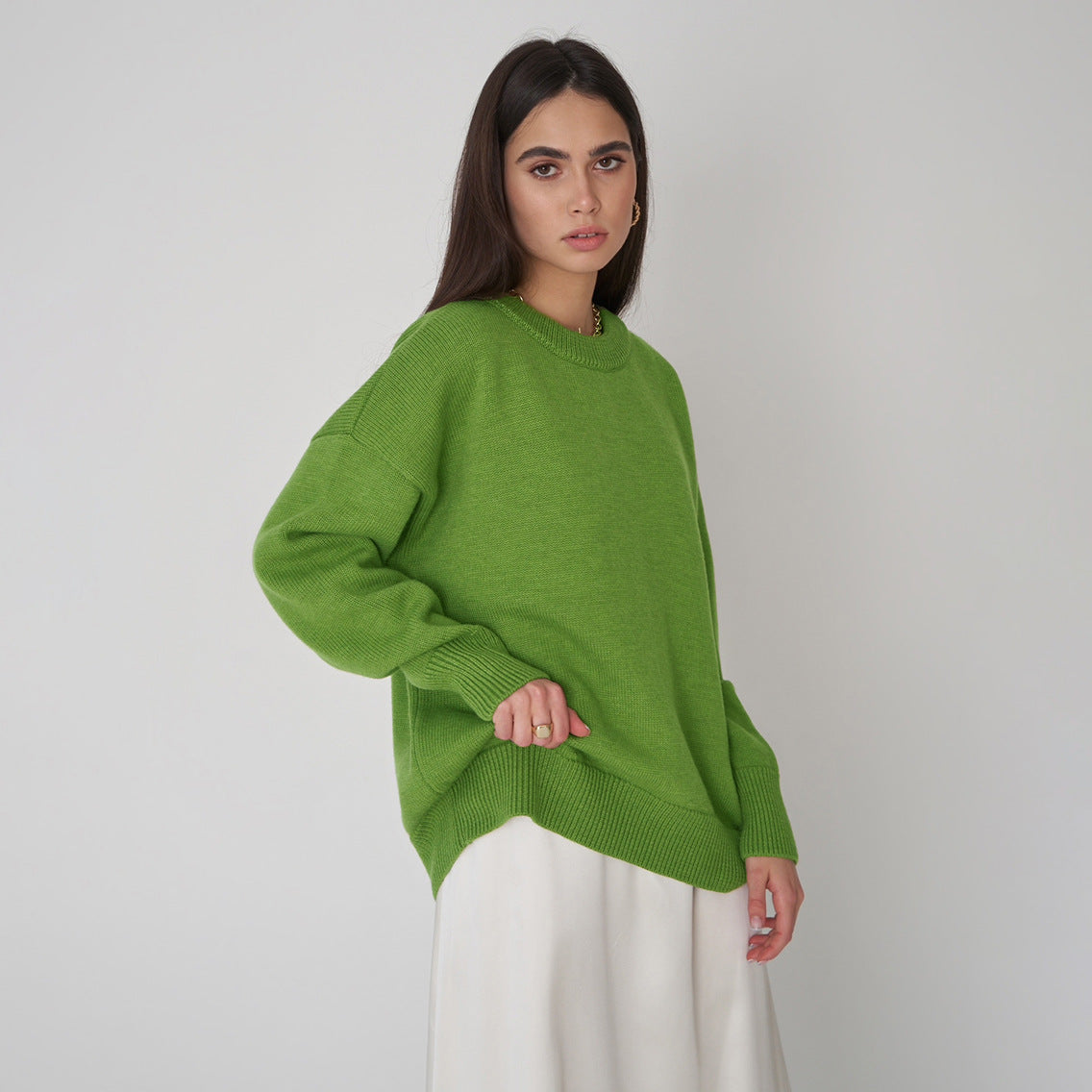 Dulcira | Women chunky knit sweater with loose fit and casual V-neck