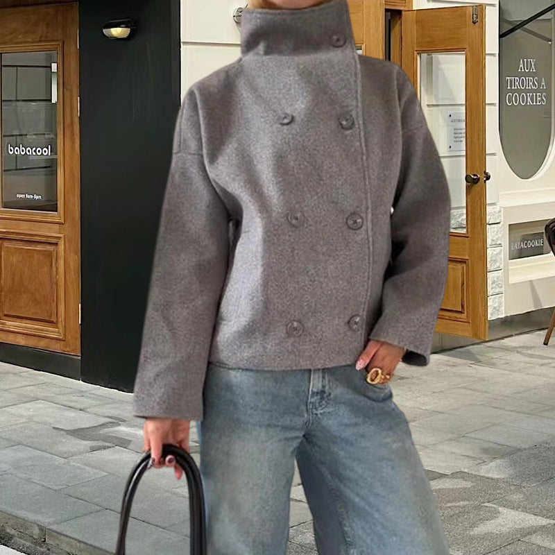 Women's Oversized Cropped Jacket with High Collar and Fancy Sleeve Dulcira