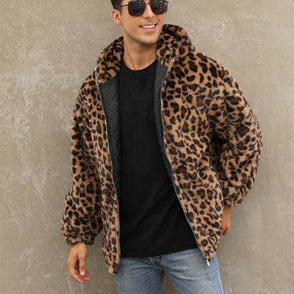 Men's Cozy Fleece Jacket In Leopard Pattern Dulcira
