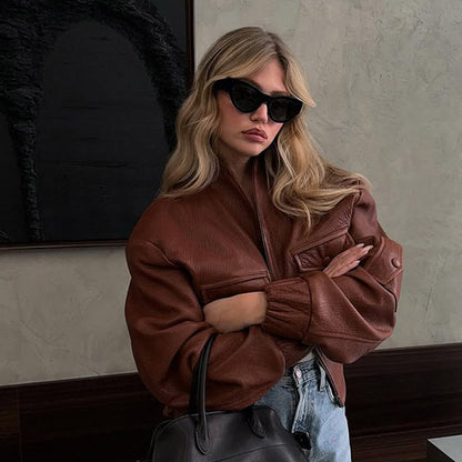 Dulcira | Women's Casual Leather Jacket With Voluminous Sleeves