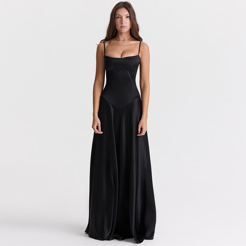 Dulcira | Evening Dress Satin Shine Spaghetti Straps Backless Slim Cut Elegant Dress