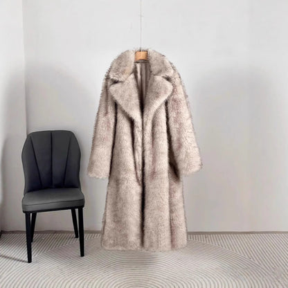 Ladies Elegant Fur Coat with Large Pockets Dulcira
