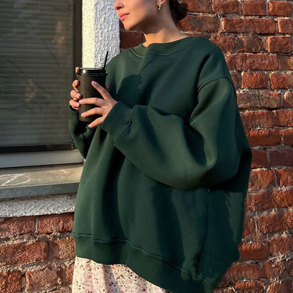 Women's Oversized Sweatshirt with Dropped Shoulder and Soft Fleece Fabric Dulcira