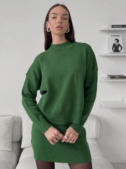 Dulcira | Women cozy knitted ensemble with high-neck design and flared skirt