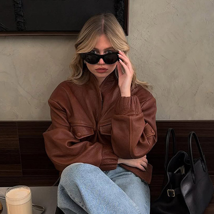 Dulcira | Women's Casual Leather Jacket With Voluminous Sleeves