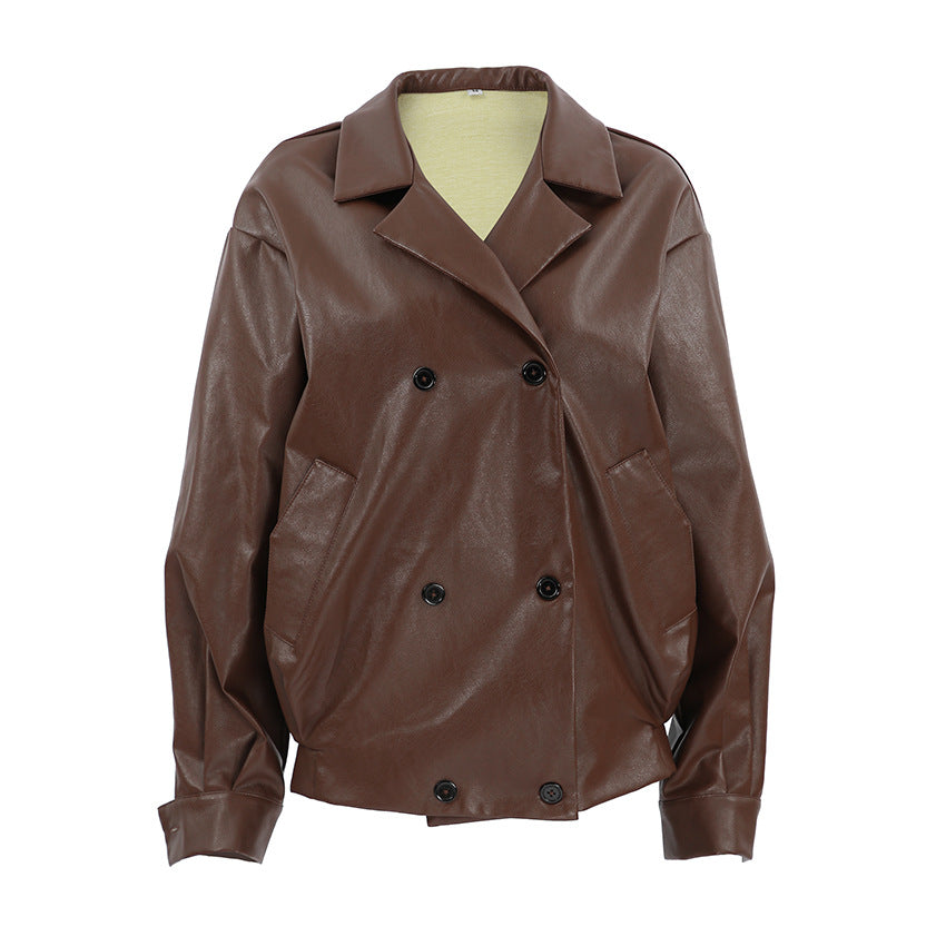 Dulcira | Women's Fashion Oversized Bomber Jacket made of Faux Leather with Button Details