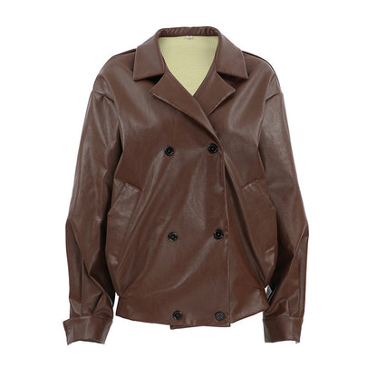 Dulcira | Women's Fashion Oversized Bomber Jacket made of Faux Leather with Button Details