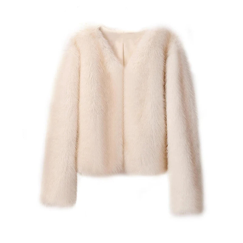 Women's elegant and stylish jacket made of faux fur