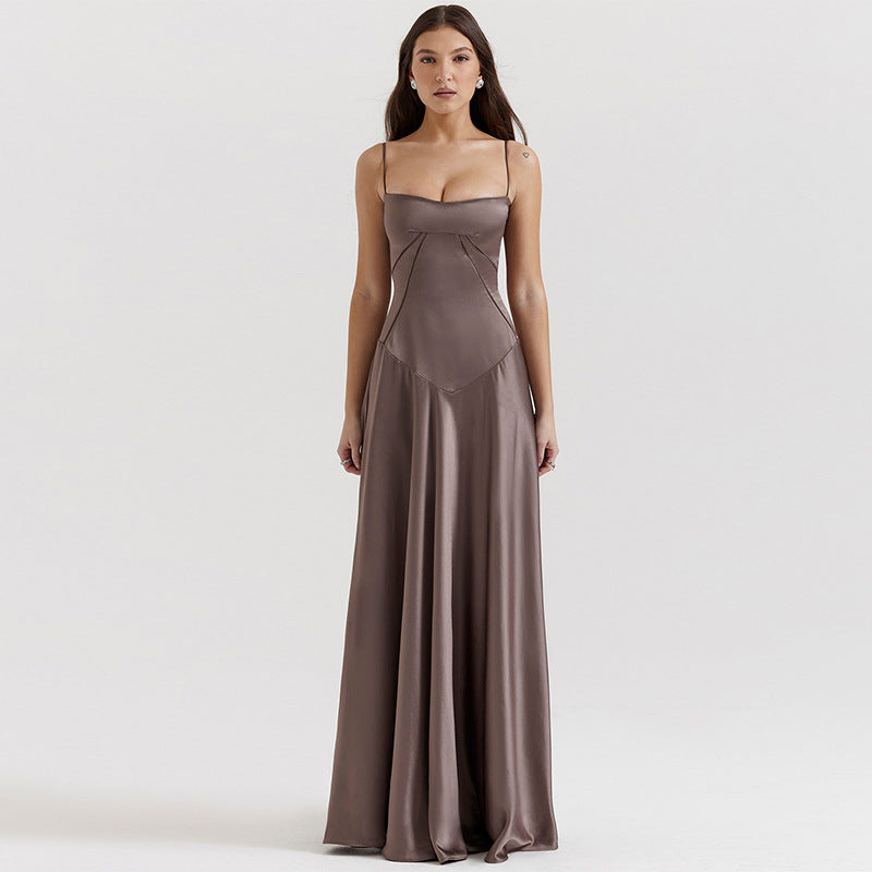 Dulcira | Evening Dress Satin Shine Spaghetti Straps Backless Slim Cut Elegant Dress
