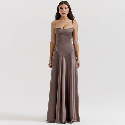 Dulcira | Evening Dress Satin Shine Spaghetti Straps Backless Slim Cut Elegant Dress
