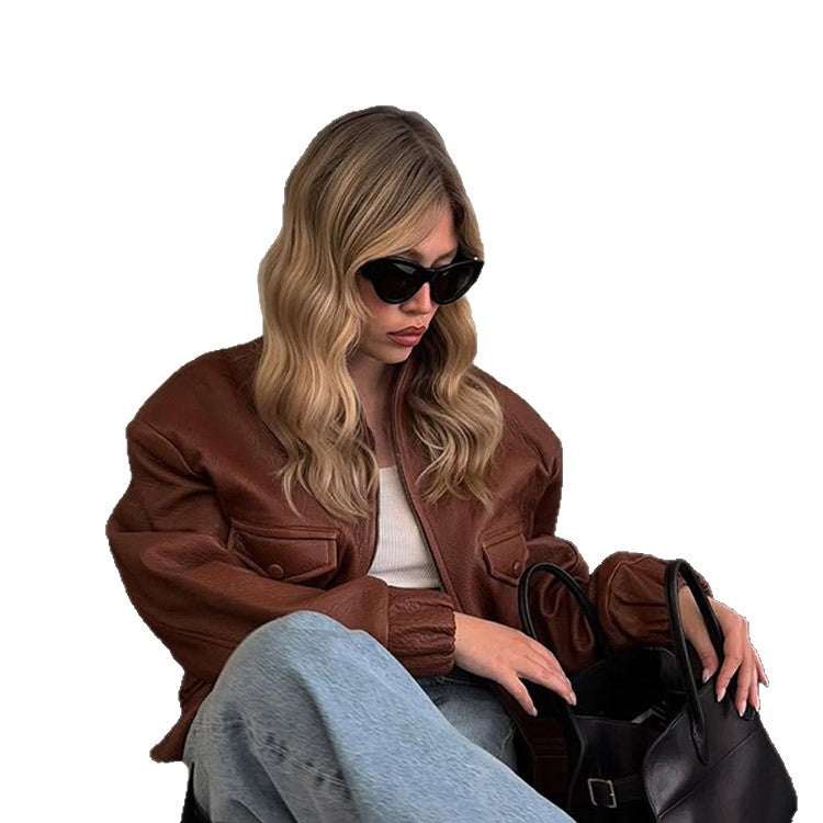 Dulcira | Women's Casual Leather Jacket With Voluminous Sleeves