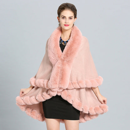 Dulcira | Women's Hooded Poncho with Luxurious Fur Collar and Elegant Trim