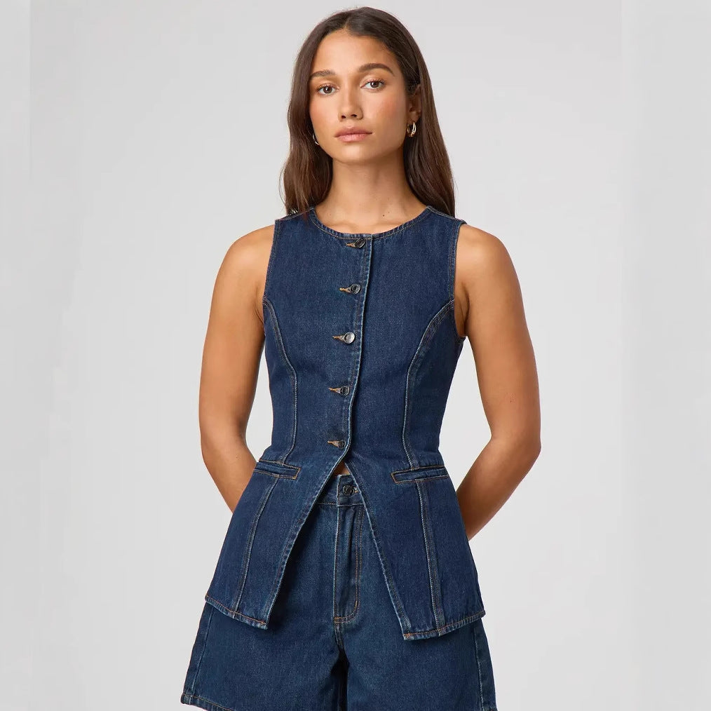 Women's Denim Vest with Tailored Cut and Button Details Dulcira