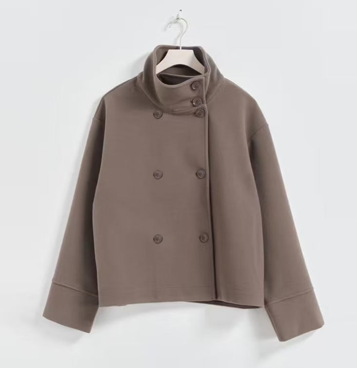 Dulcira | Women's Fashion Cropped Jacket with High Collar and Double Button Placket