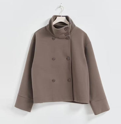 Dulcira | Women's Fashion Cropped Jacket with High Collar and Double Button Placket