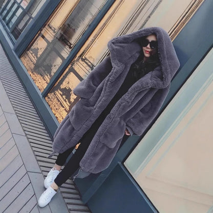 Dulcira | Ladies Oversized Faux Fur Coat with Hood and Pockets