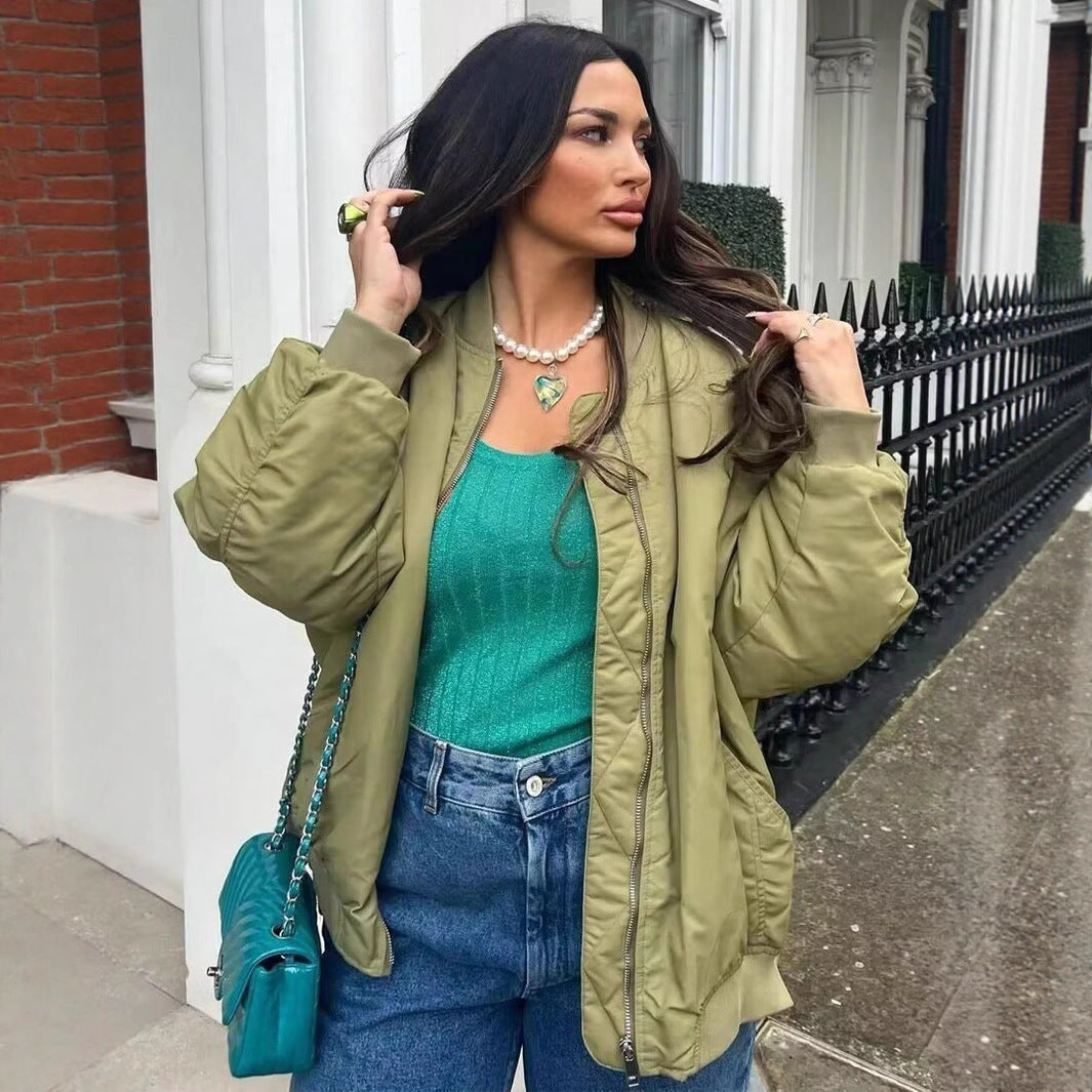 Dulcira | Women's Oversized Bomber Jacket with Technical Details and Practical Pockets