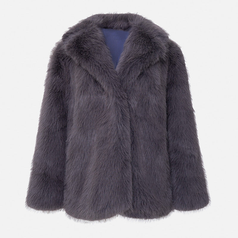 Women Fluffy Faux Fur Jacket with Open Cut