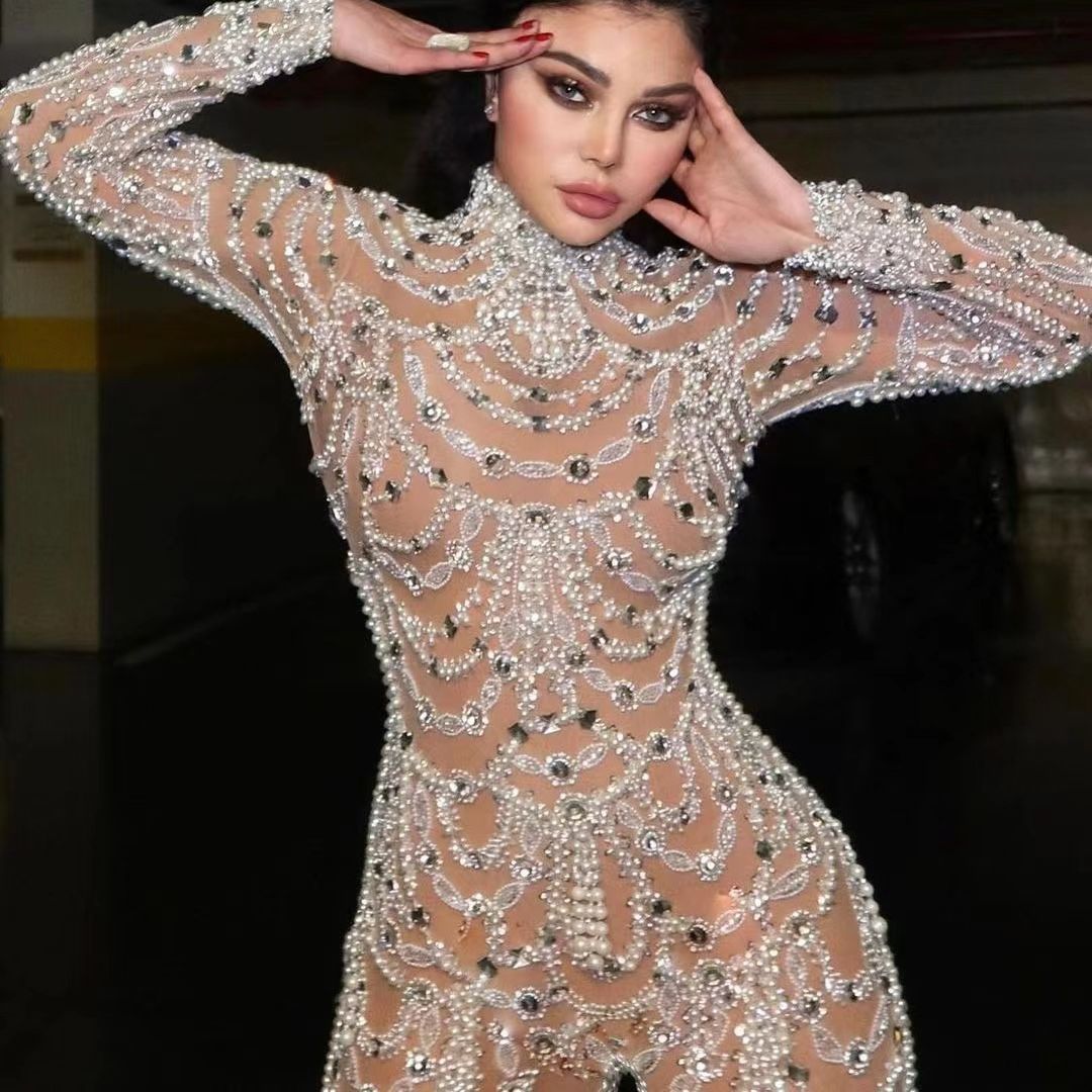 Dulcira | Figure-Hugging Translucent Sequin Dress Jumpsuit