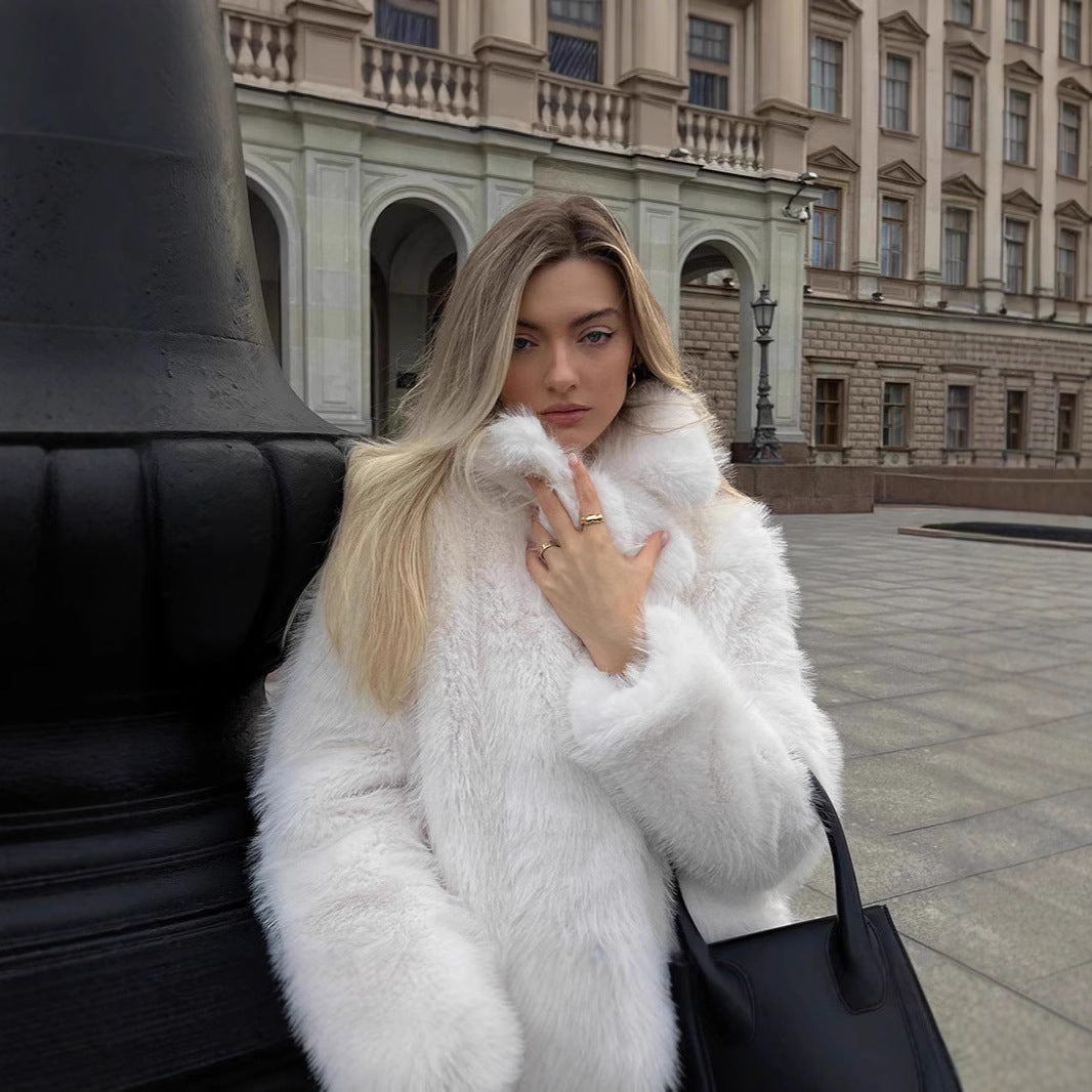 Women Fluffy Faux Fur Jacket with Open Cut