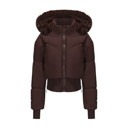 Dulcira | Women's cropped down jacket with detachable hood and faux fur trim