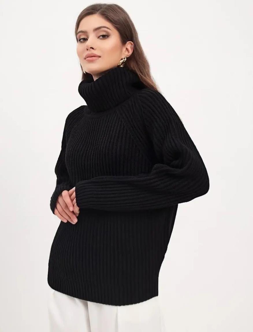Dulcira | Women's Knitted Sweater with High Collar and Honeycomb Texture
