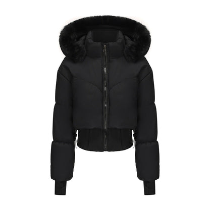 Dulcira | Women's cropped down jacket with detachable hood and faux fur trim