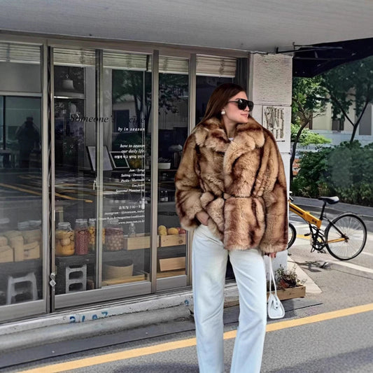 Dulcira | Women's Opulent Faux Fur Jacket with Belt