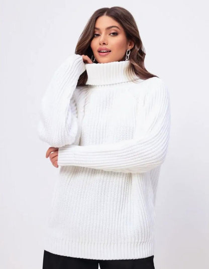 Dulcira | Women's Knitted Sweater with High Collar and Honeycomb Texture
